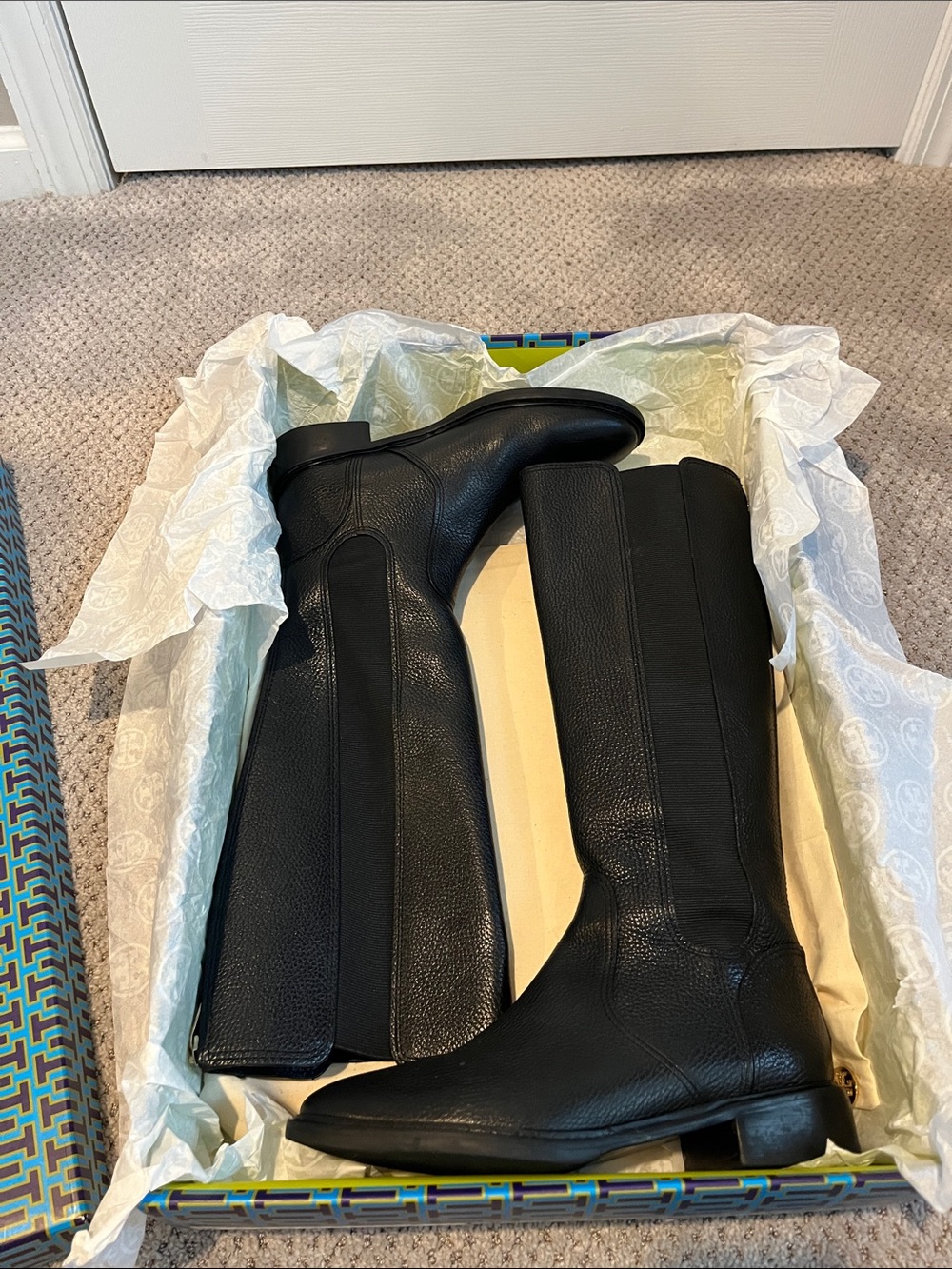 Tory Burch Black Pebbled Leather Tall Boots - Picture 9 of 10
